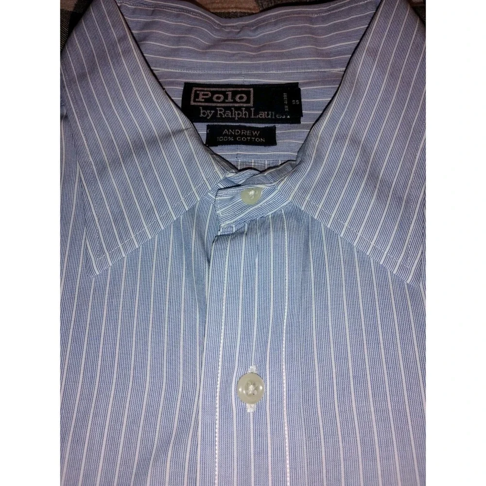 Polo by Ralph Lauren Andrew Dress Shirt Men's 17 32/33 Blue Pinstripe - Z‎